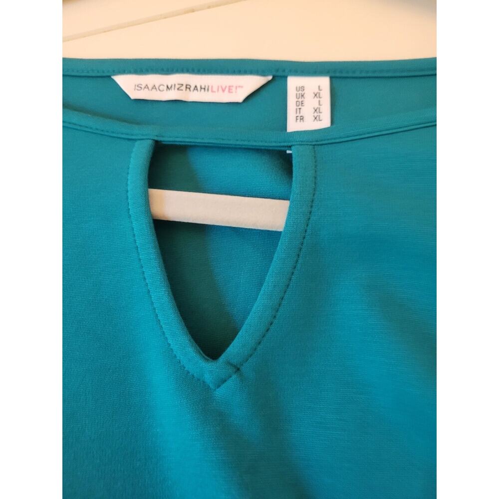 Isaac Mizrahi Live! Key Hole Flutter Long Sleeve‎ BLACK Teal Top T Shirt Size L - Picture 2 of 5